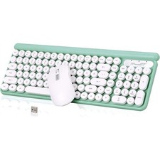 Wireless Keyboard Mouse Combo Retro Full Size Typewriter Green Computer