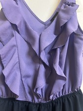 Dress Purple/Navy Medium Sleeveless Elastic Waist Ruffles in Front Short Easy Ca