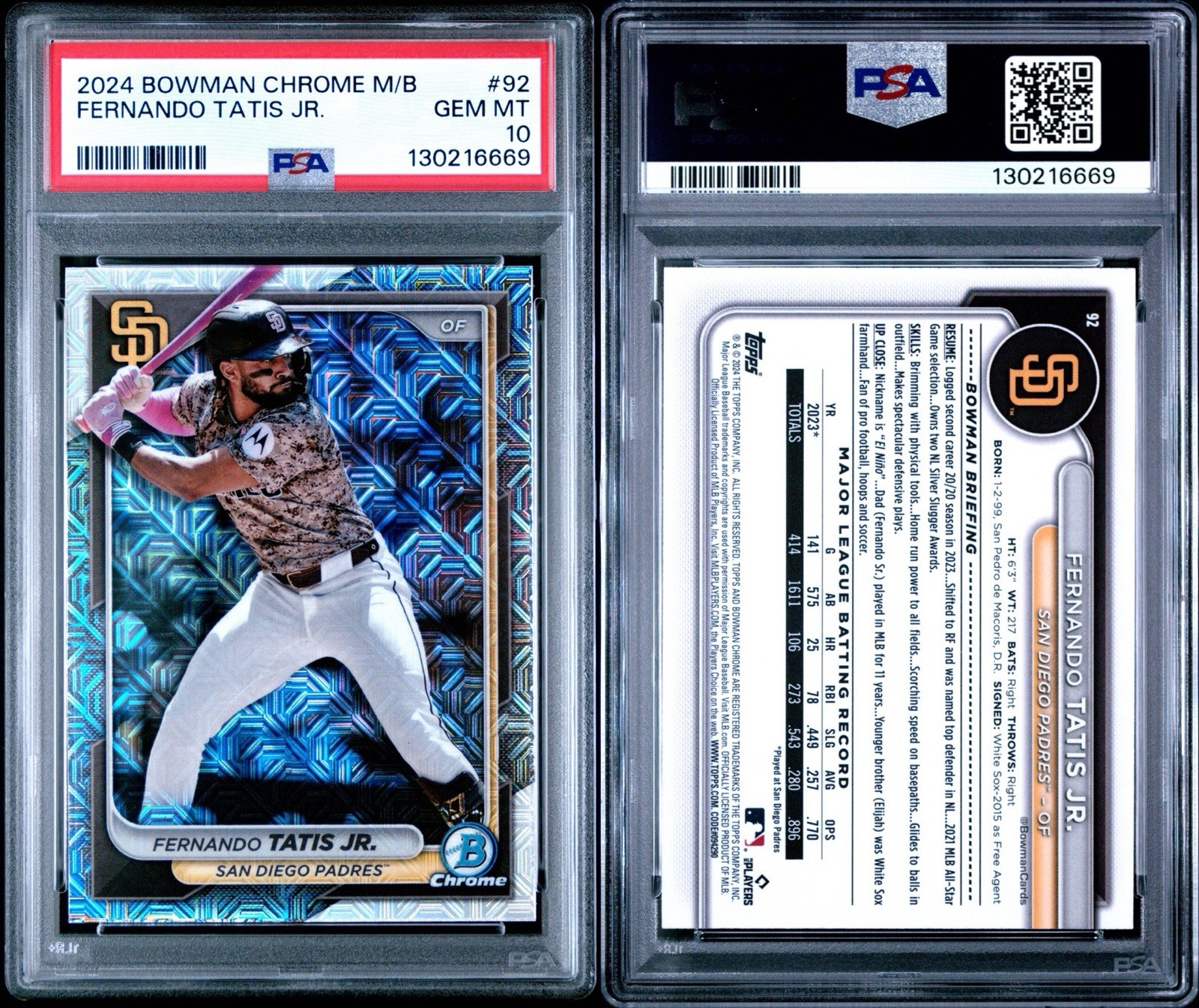 2024 Bowman Chrome Mega Box Fernando Tatis Jr. #92 PSA 10 view 3