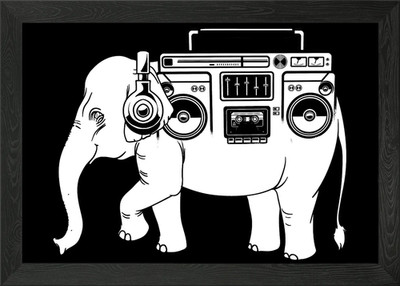 Ghetto Blaster Elephant Framed Wall Art Poster Canvas Print Picture