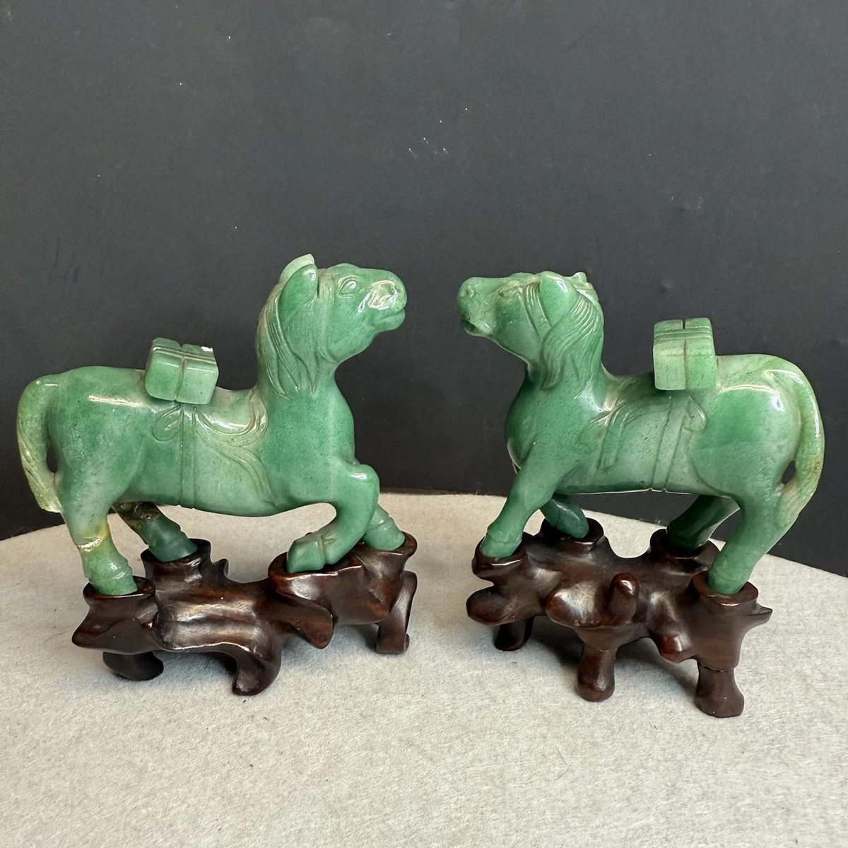 翡翠马动物中国风雕像、雕像| eBay