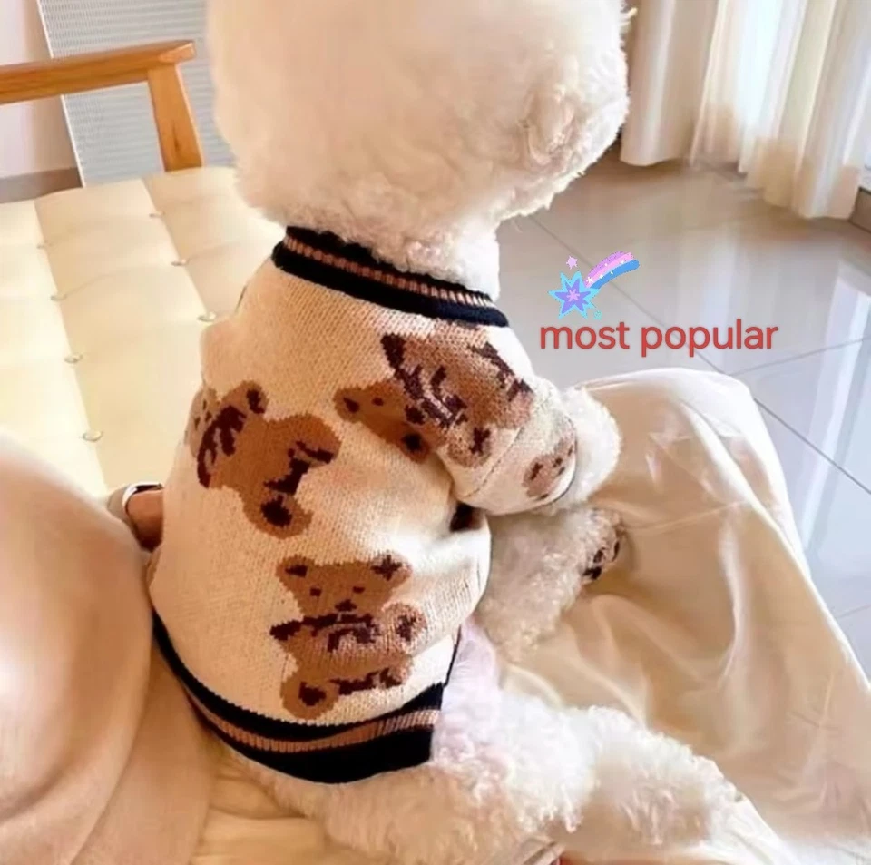 Ropa de lujo para perros Chihuahua cárdigan a rayas suéter bichón peinado cachorro gatito Foto 2 de 4