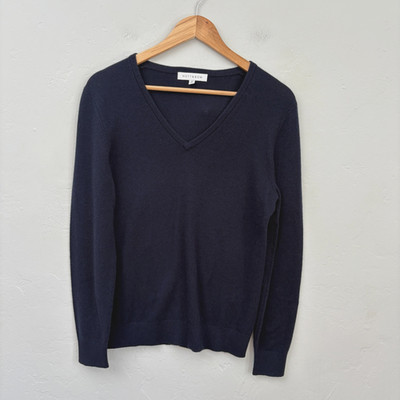 Mott and Bow Cashmere Sweater Men Sz Medium Navy Blue Pullover Long Sleeve Flaw