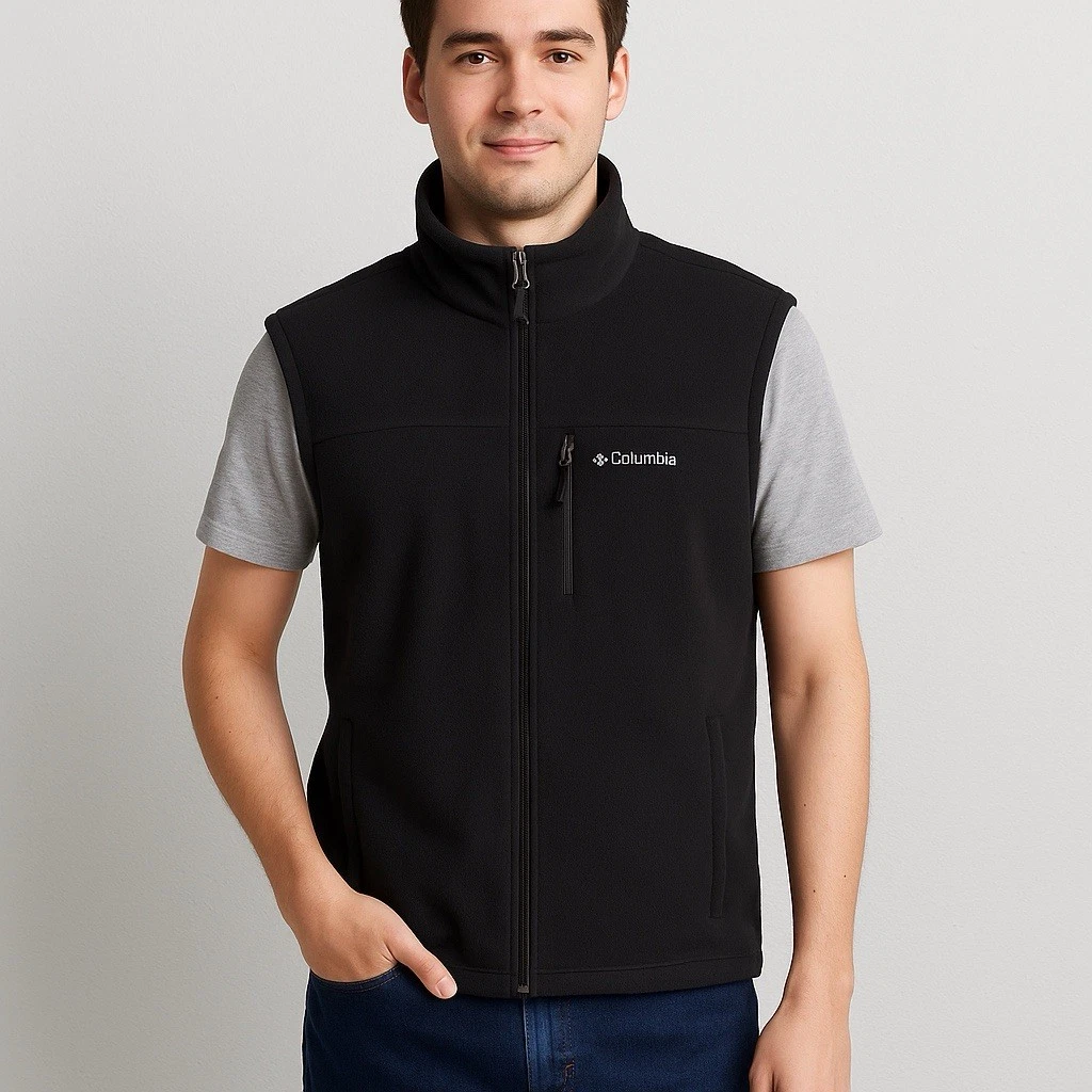 Columbia Fleece Vest Mens Size M Black Full Zip Outdoor Casual