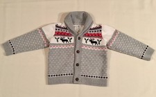 Janie and Jack Knit Reindeer Fair Isle 100 Cotton Cardigan Size 18-24M 3Y EUC