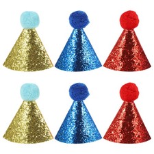 6pcs Dog Hat For Birthday Party - Cute Cat Party Hat With Pompom- Birthday