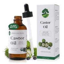 Organic castor oil cold pressed hexane free Premium 100% Pure Natural - 4 fl oz