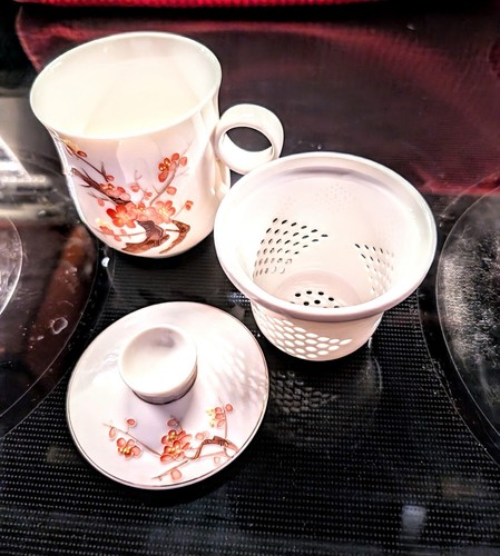 Teavana Cherry Blossom Porcelain Tea Cup W/ Infuser & Lid 3 Piece Set - Picture 2 of 6