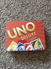 Mattel Games Uno Deluxe Card Game Tin NEW SEALED 2-10 Player Ages 7 Up Tin