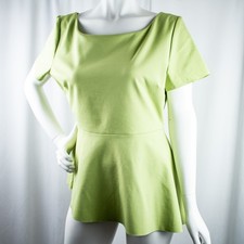 TAHARI Landon New Electric Lime Green Solid Women Waxed Top Blouse Size XL