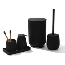 Black Bathroom Accessories Set with Small Trash Can 3 Liter/0.8 Black 5 pcs