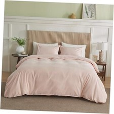 French Linen Duvet Cover Set 3pcs with Hidden Zipper Closure Queen Pale Pink