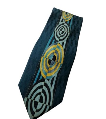 Art Deco Men's 100% Silk Tie Carlo Palazzi Geometric Bullseye Green Gold Gray
