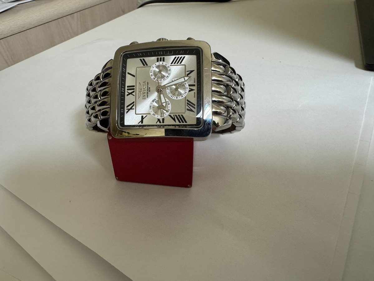 Invicta 4231 Day Date 24 Hours square stainless steel watch 41mm