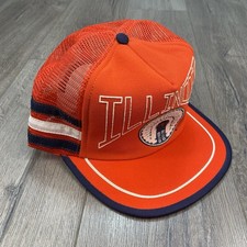 Vintage NCAA Illinois University 3 Stripe Cap Snapback Trucker Hat Made In USA