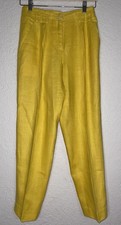 Vintage Liz Claiborne Women  s 100 Linen Yellow Pleated Pants Size Petite 10