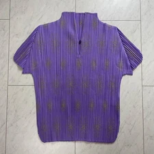 ISSEY MIYAKE PLEATS PLEASE Short Sleeve Flower Pattern Size 3 Purple