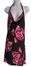 Ice Tea Halter Dress Women 27" waist Party Cocktail Preppy Pink Roses Backless