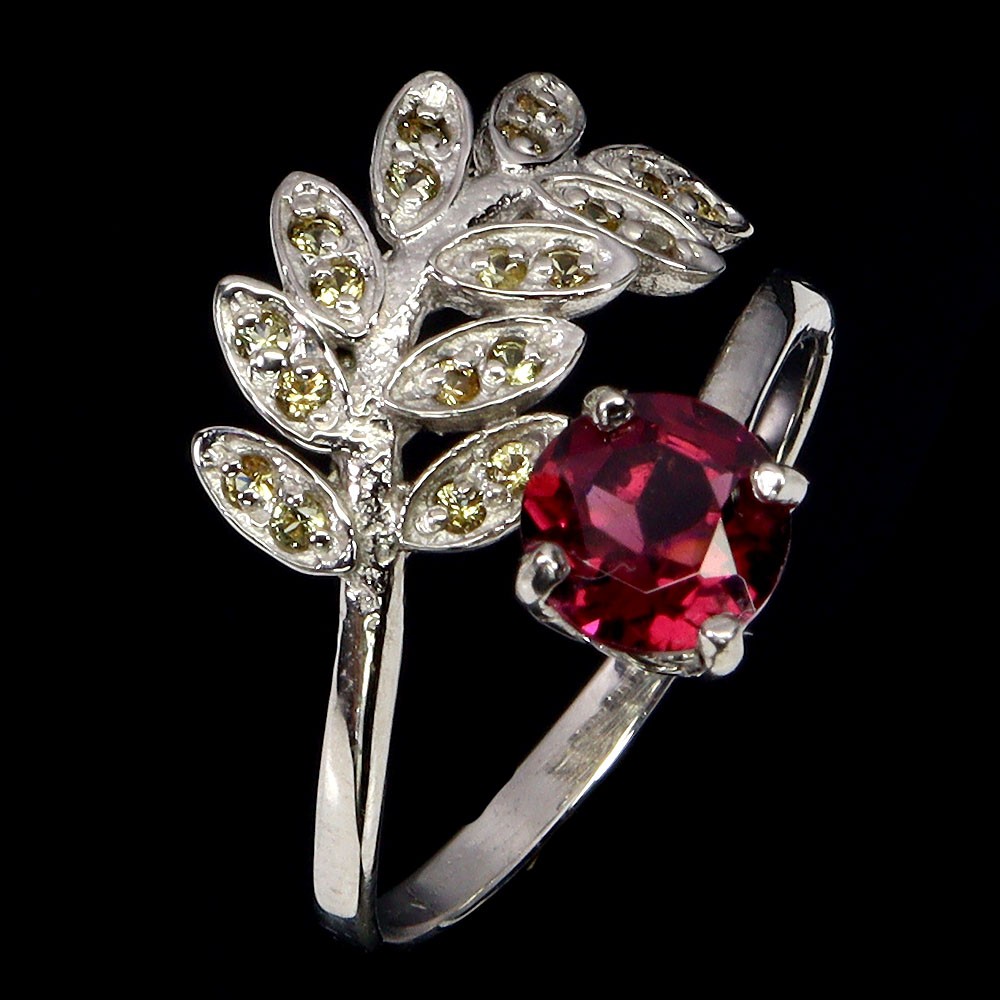 925 Sterling Silber Ring Runder Rhodolith Granat 6Mm Saphir Edelstein Schmuck 7