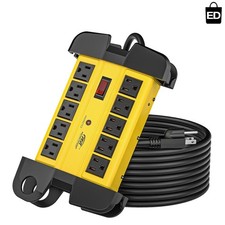 10-Outlet Heavy Duty Power Strip with 15FT Cord  2800 Joules Surge Protection