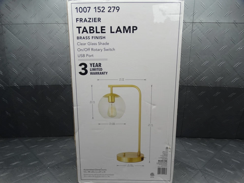 Hampton Bay Frazier 21.5 in. Antique Brass Table Lamp with USB Port 1007152279 - Image 3 of 4