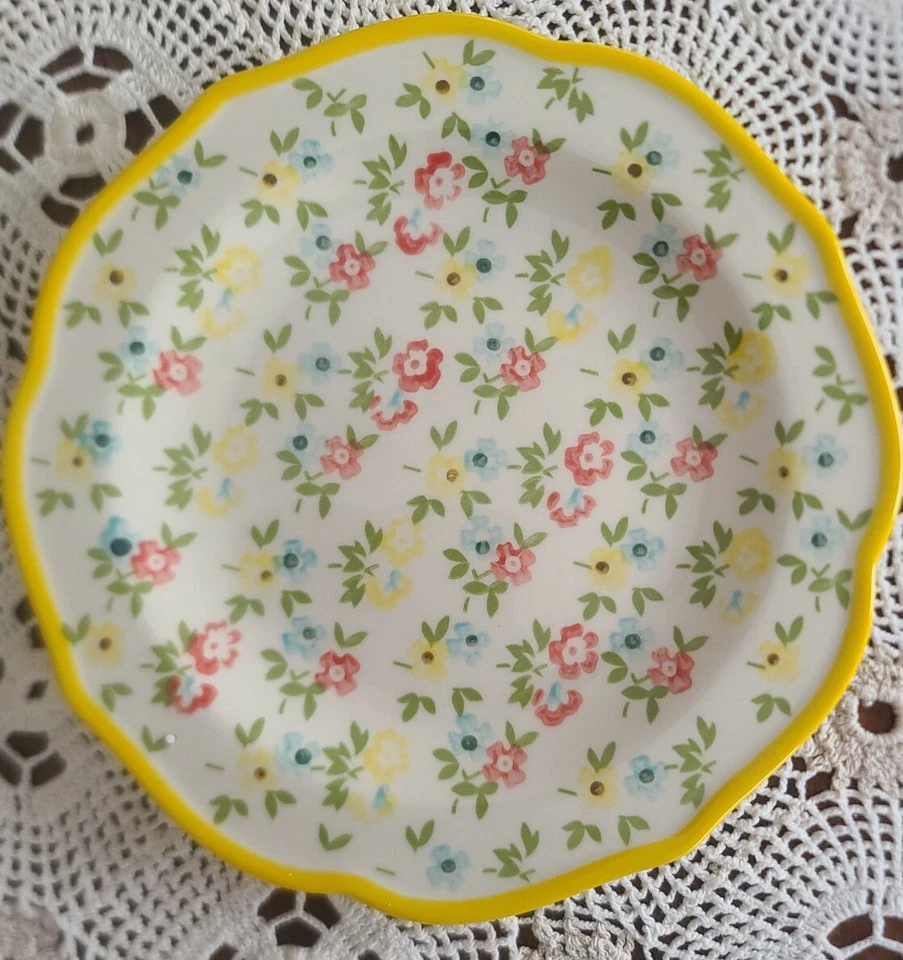 四 (4) 先锋女人 ~ 黄色永恒花卉 ~ 石器 ~ 8.5 英寸沙拉盘 — 第 3/4 张图片
