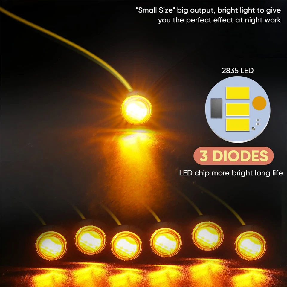 3/4" 12V Marker Lights LED Round Side Bullet Light Truck Trailer Amber Red Lamps Foto 3 de 4