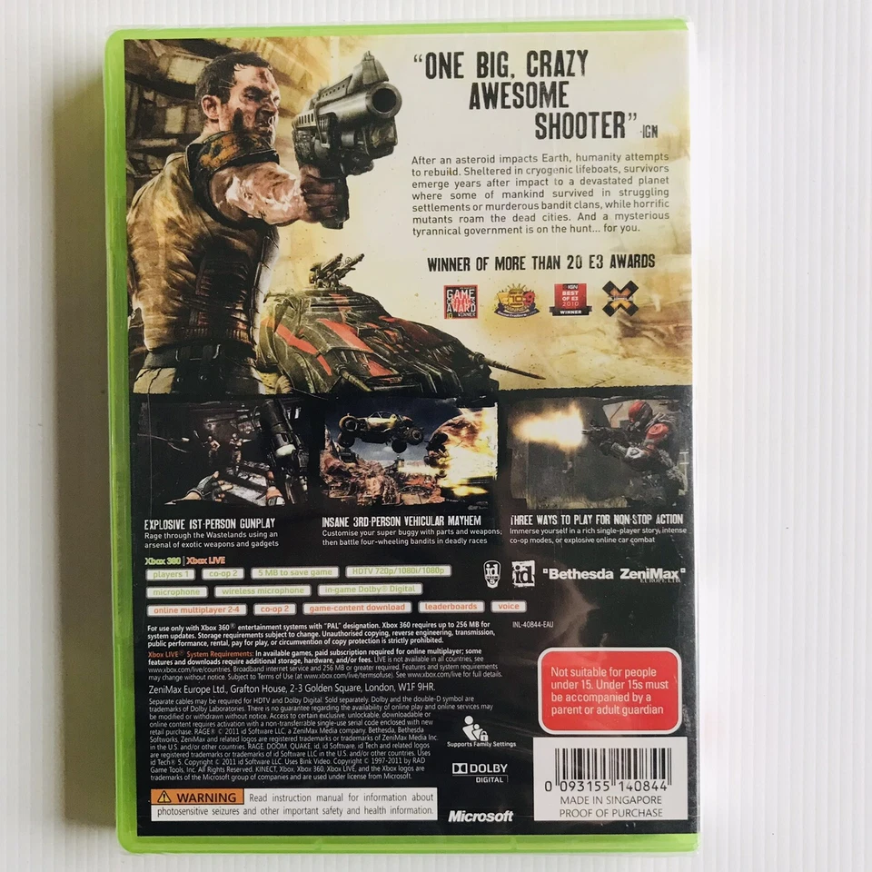 RAGE Microsoft Xbox 360 PAL Brand New factory Sealed - Image 2 of 3