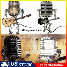Retro Style Vintage Microphone Robot USB Table Lamp Holding Guitar Light Gifts