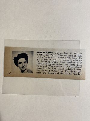 Anne Bancroft Torrents Of Spring 1954 Hollywood Star Panel
