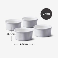 4x Porcelain Fluted Ramekin Dishes 7.5cm 75ml White Sauce Pots Serving Dishes