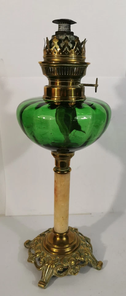 ANCIENNE LAMPE A PÉTROLE - CRISTAL DE BACCARAT COLONNE MARBRE – ANTIQUE OIL LAMP - Photo 4/4