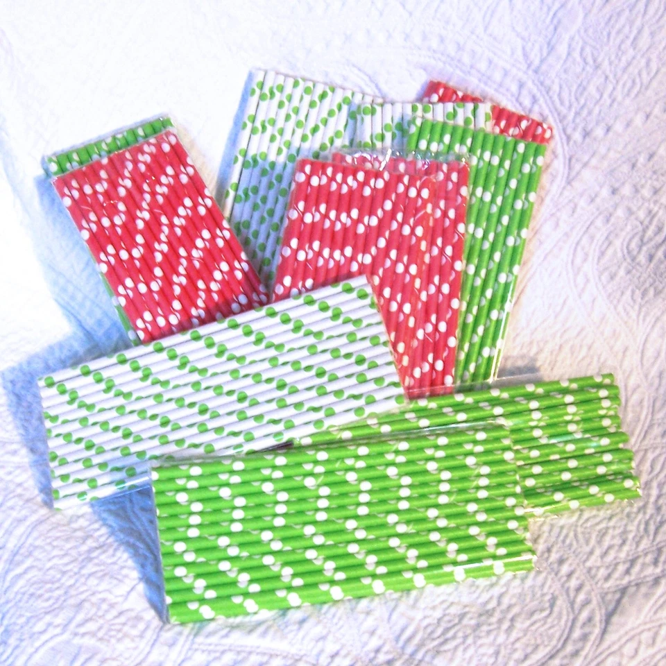 275 pajitas de papel lima y puntos rojos suministros de fiesta celebración vacaciones Foto 2 de 4