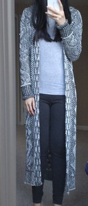 NWT Xhilaration White Black Knit Long Sleeve Open Front Long Cardigan Duster XS