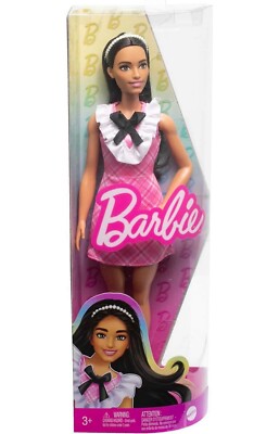 Barbie Fashionista Puppe 209 - dunkle Haare & rosa kariertes Kleid
