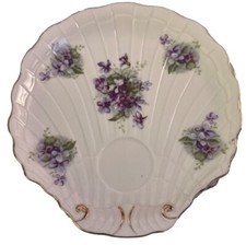 Lefton Shell Shaped 4 Hand Painted China Dishes Gold Trim Purple Violets
