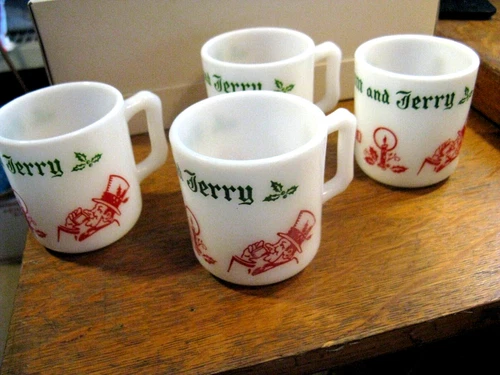 Vintage 4 Tom & Jerry Egg Nog Cup Mug 1960’s Hazel Atlas