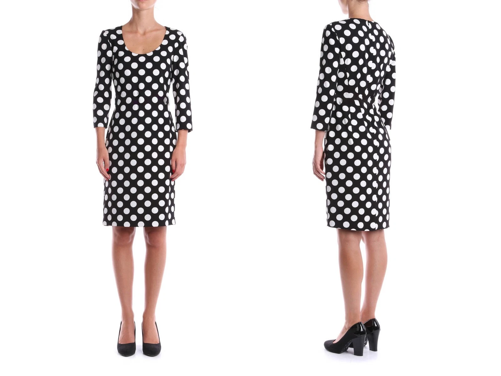 Abito boutique MOSCHINO foderato misto poliestere a pois nero taglia 10 US