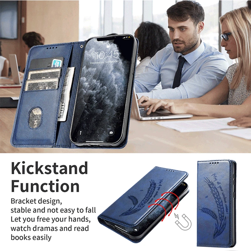 Leather Flip Wheat Wallet Phone Case for Xiaomi Redmi 14C A3 A5 Note 14 13 12 - Image 4 of 4