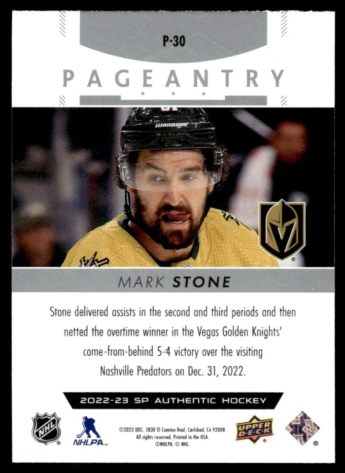 2022-23 SP Authentic Pageantry Mark Stone Vegas Golden Knights #P-30 - Image 2 of 2