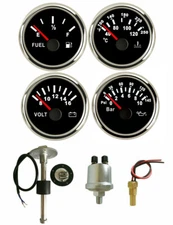 52mm/2" 4 Gauge Set with 225MM Senders Fuel Gauge Oil Volts Water Temp USA STOCK
