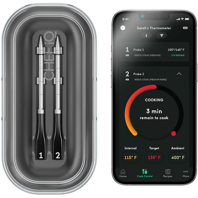 Smart Wireless Meat Thermometer with 2 Probes - Unlimited Range Bluetooth BBQ To