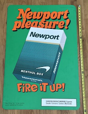 VINTAGE NEWPORT DOUBLE SIDED CIGARETTE METAL SIGN Pleasure Fire It Up 36 X 24