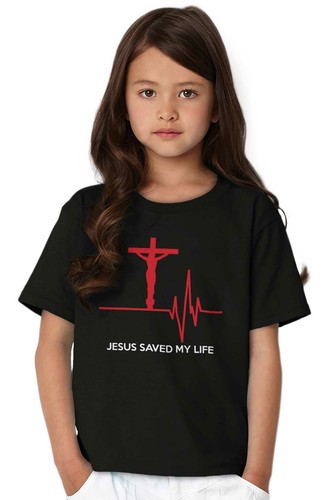 Christian Faith Crucifix Jesus Saved My Life Youth Crewneck T Shirts Boy or Girl - Picture 5 of 22