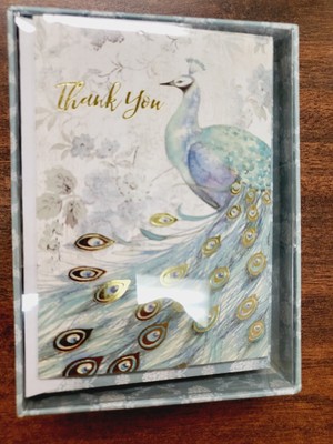 Punch Studio 15723 Box 12 Peacock Thank You Cards Green Blue NEW IN BOX