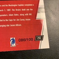 B15 ￼#242 Adam Oates Jason Allison 2002/03 big deal memorabilia￼/100