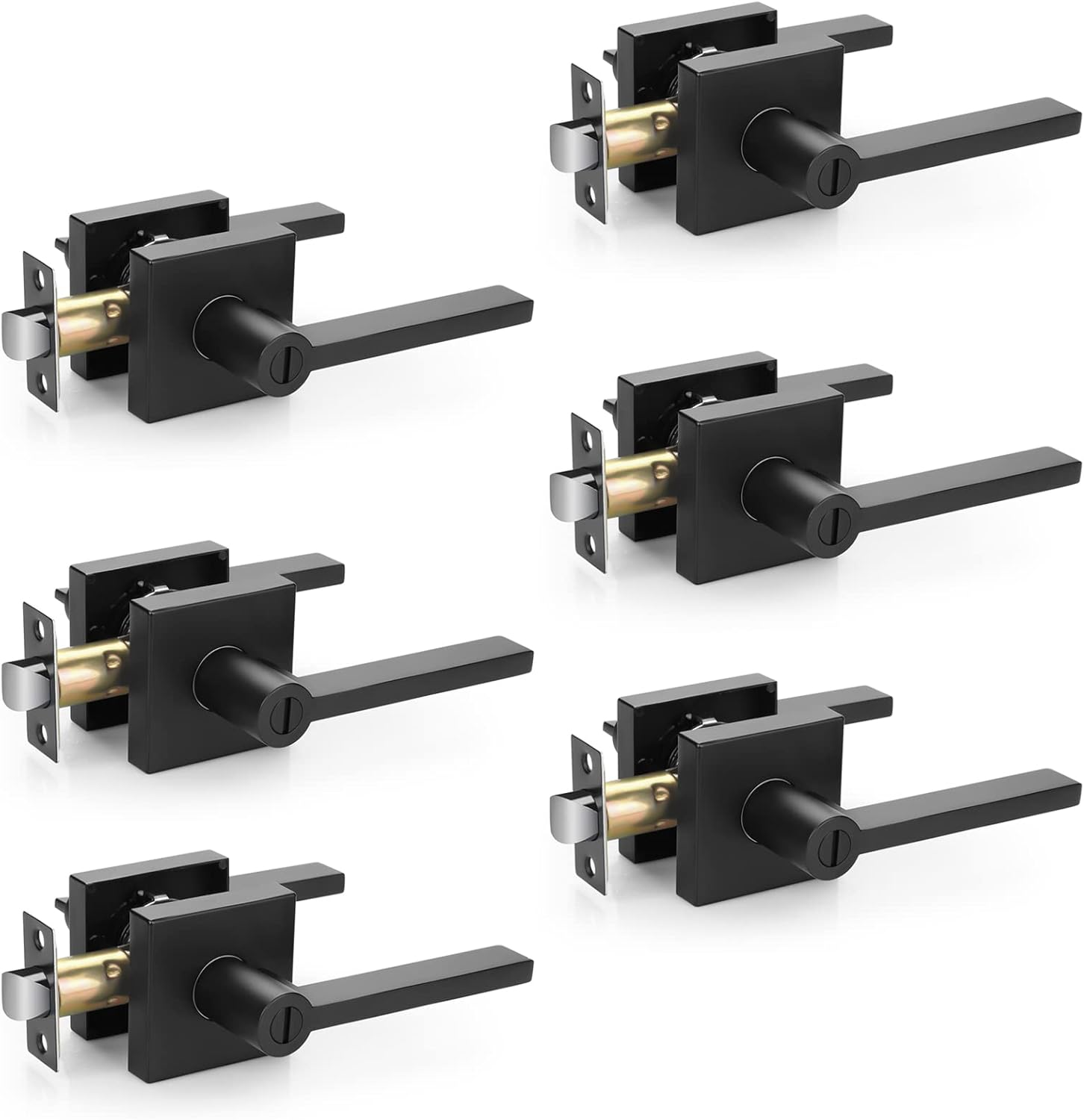 6 Pcs Matte Black Door Handles for Bedroom Bathroom, Door Knobs Interior in B...