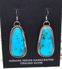Navajo Kingman Turquoise Dangle Earrings Sterling Silver L Hurley