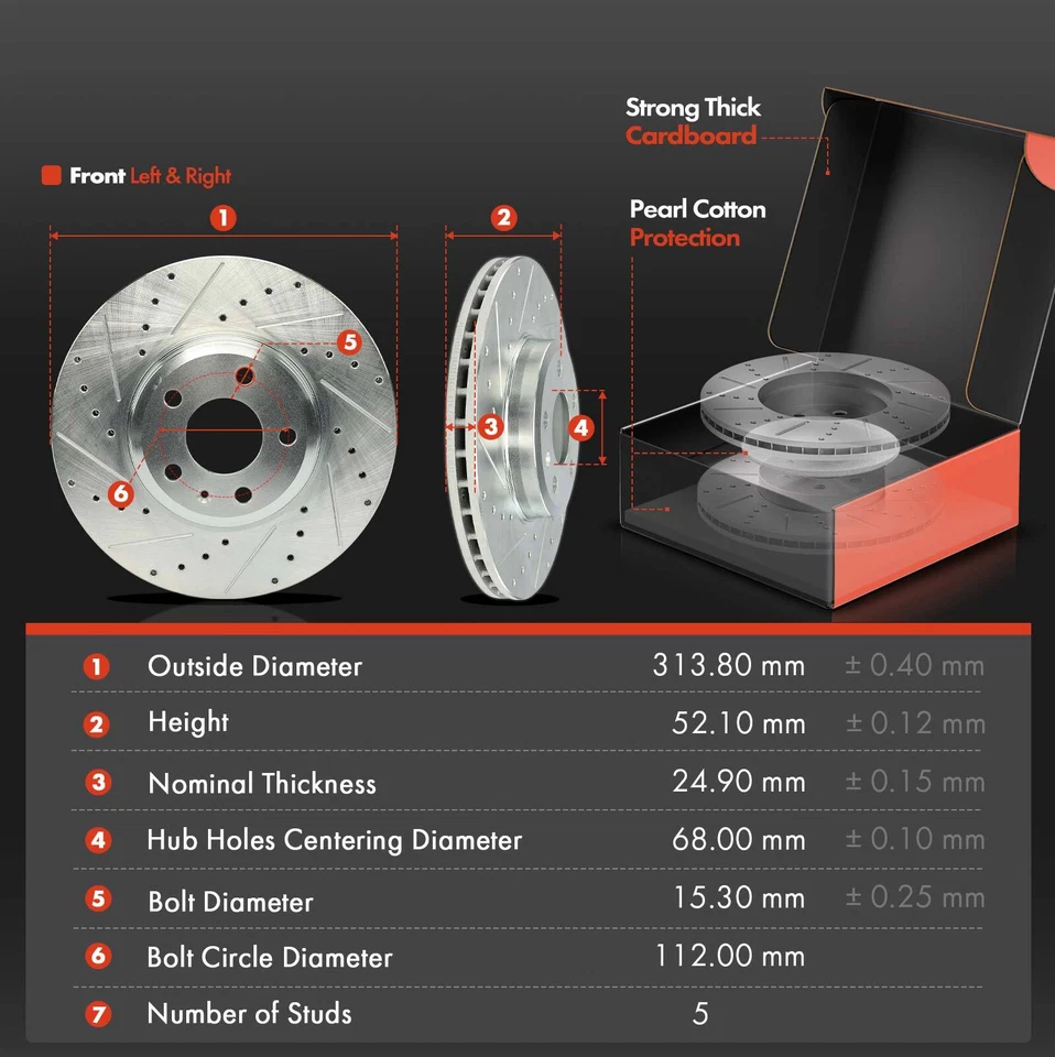 Front Drilled Brake Rotors & Ceramic Brake Pad for Audi A4 Quattro A5 Sportback - Image 2 of 4