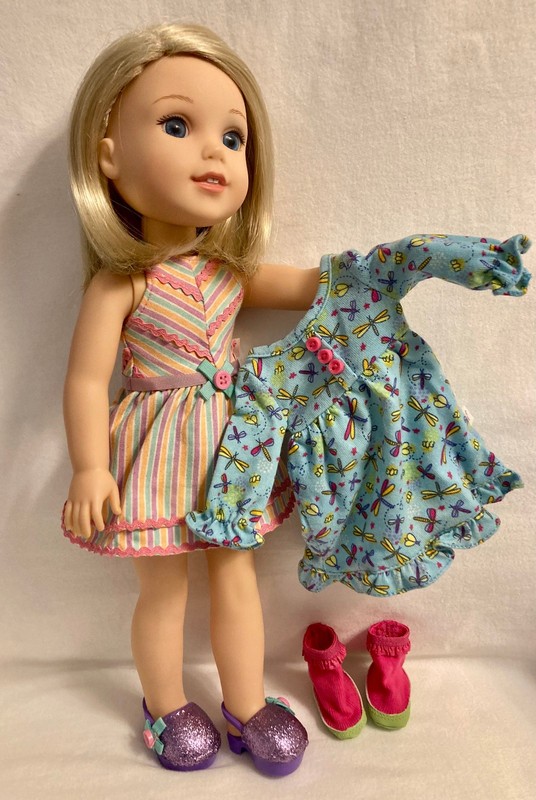 A.G. WELLIE WISHER DOLL CAMILLE, BLONDE HAIR, BLUE EYES, + EXTRA FIREFLY NIGHTIE